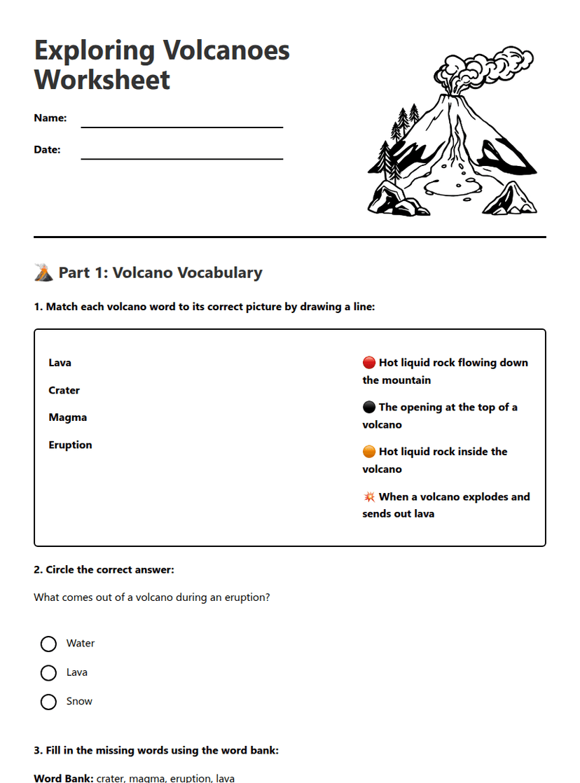 Exploring Volcanoes Worksheet