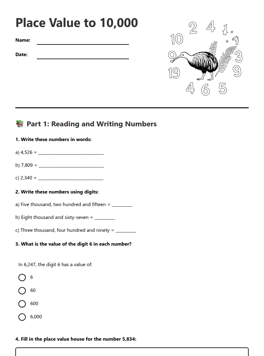 Place Value to 10,000 worksheet preview