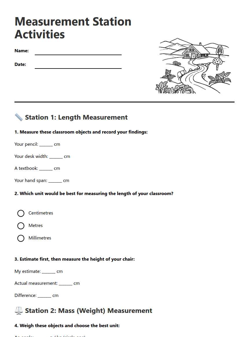 Measurement Station Activities worksheet preview