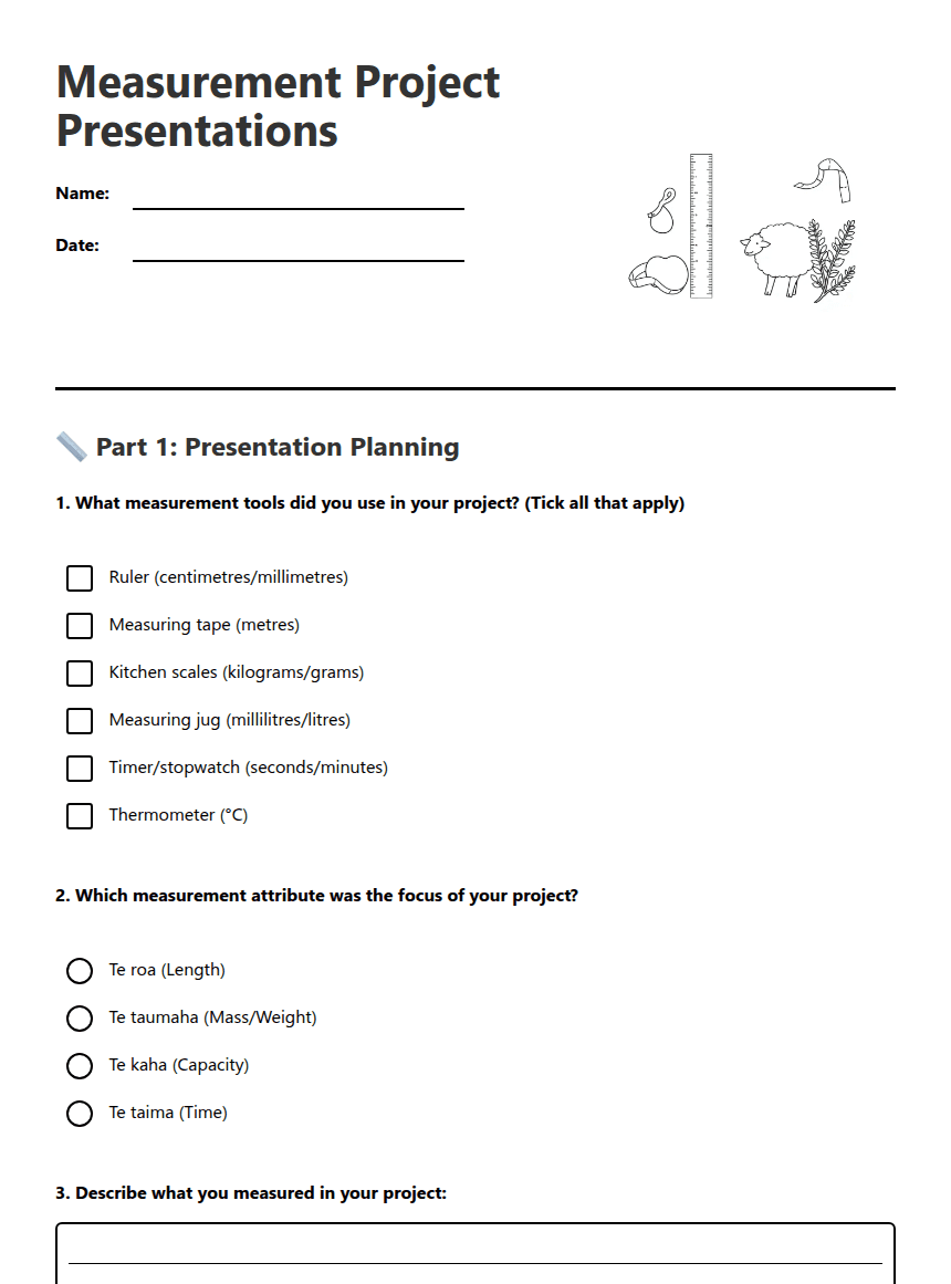 Measurement Project Presentations worksheet preview