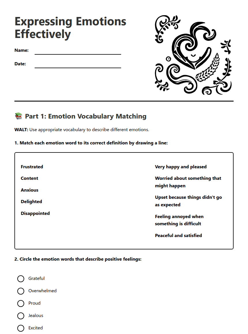 Expressing Emotions Effectively worksheet preview