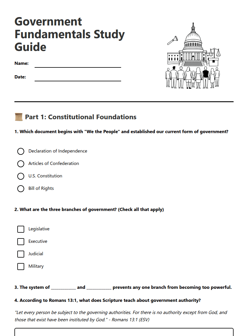 Government Fundamentals Study Guide worksheet preview