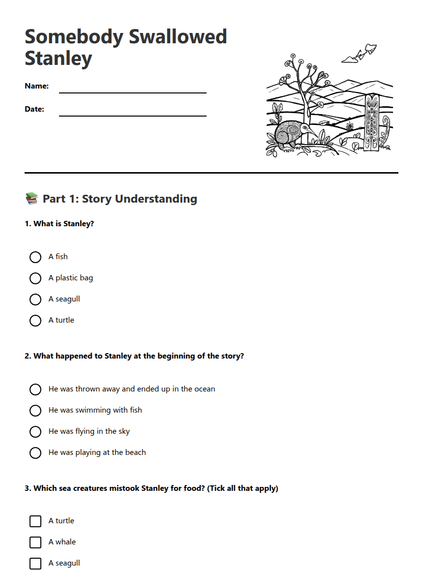 Somebody Swallowed Stanley worksheet preview