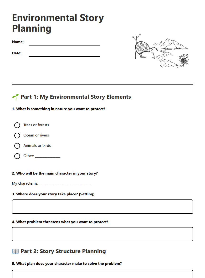 Environmental Story Planning worksheet preview