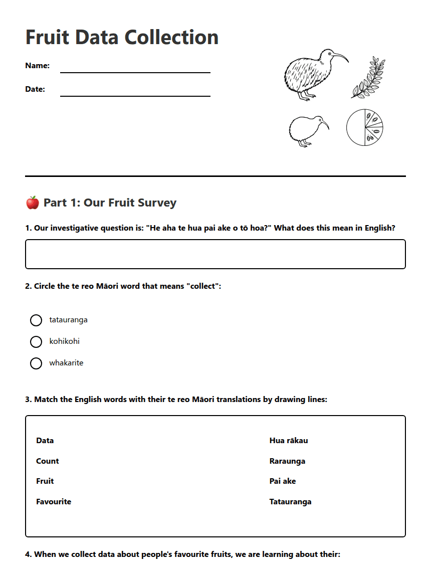 Fruit Data Collection worksheet preview