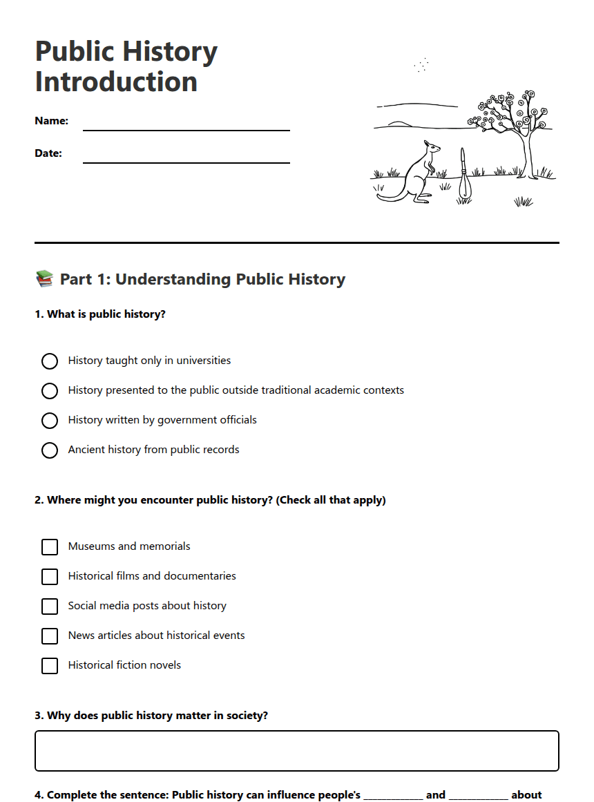 Public History Introduction worksheet preview