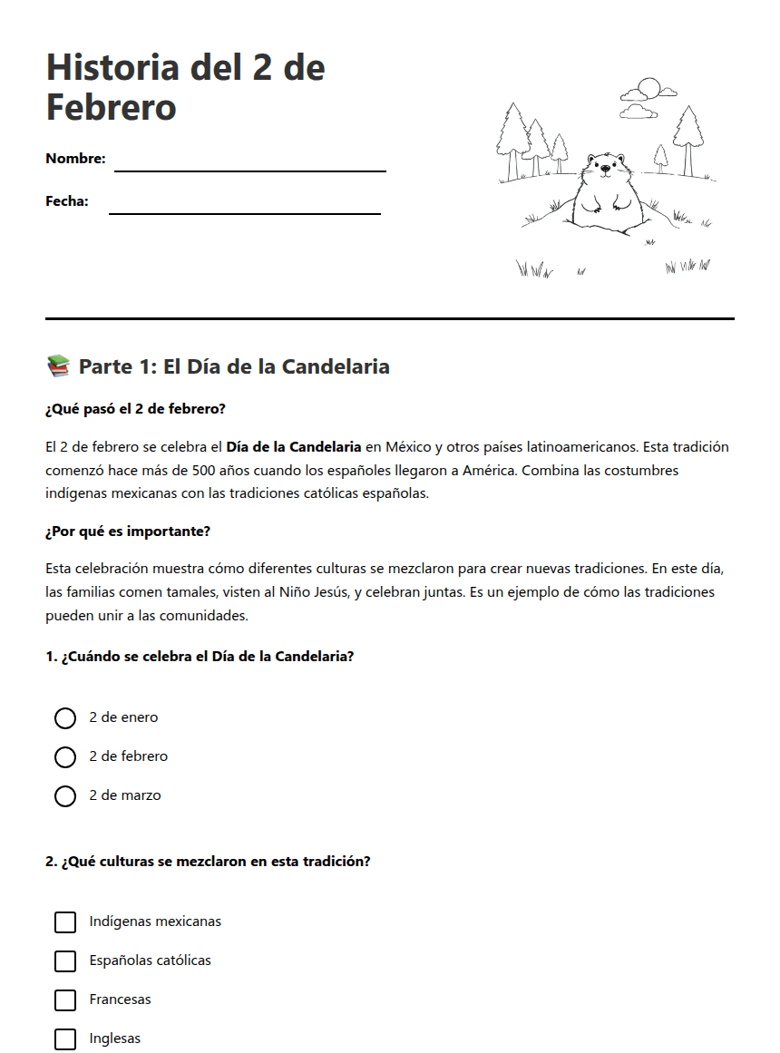 Historia del 2 Febrero worksheet preview