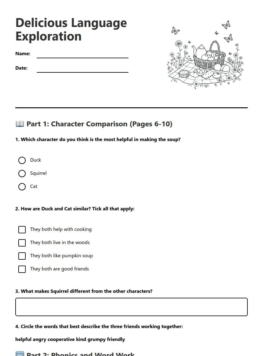 Delicious Language Exploration worksheet preview