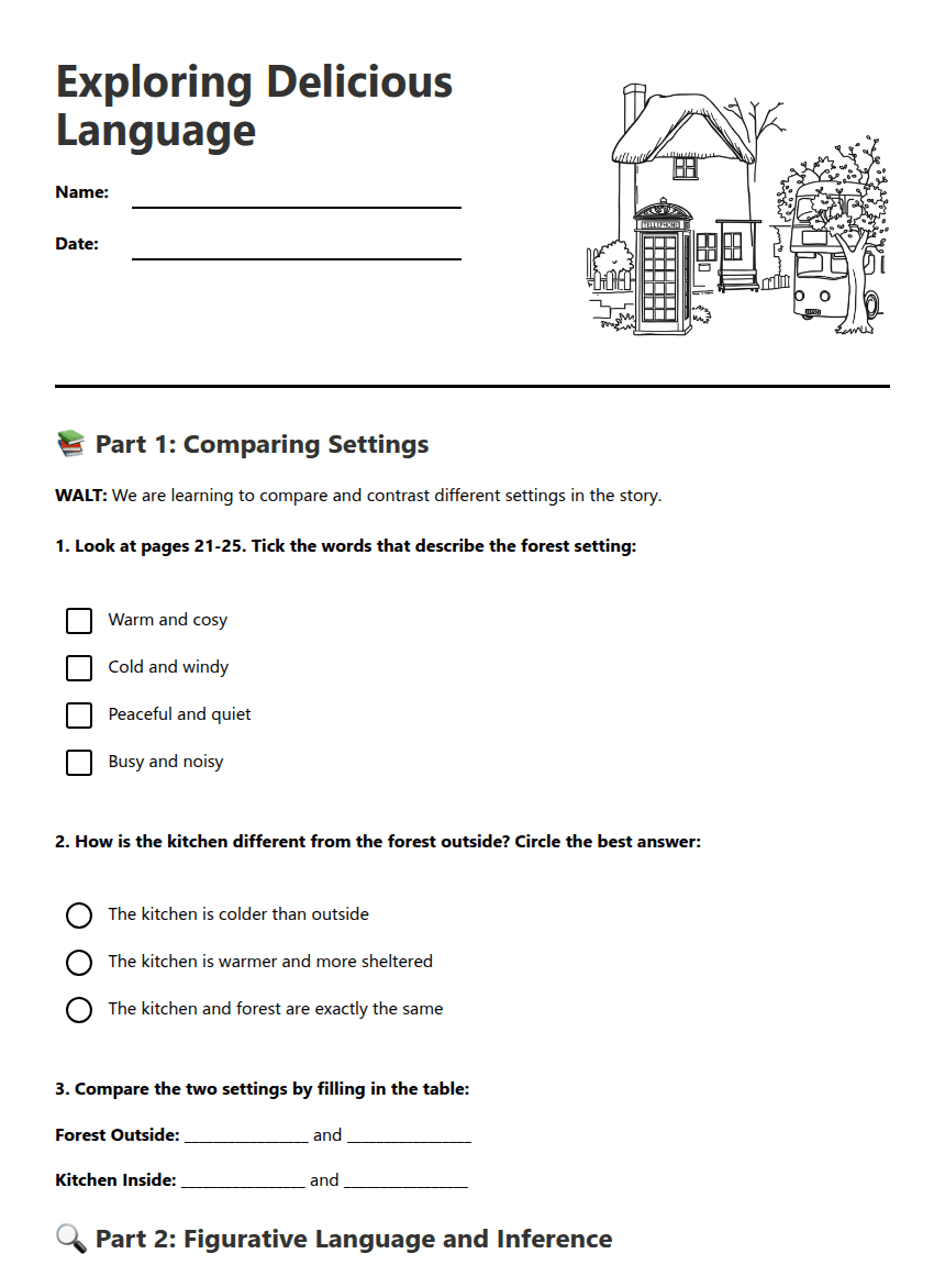 Exploring Delicious Language worksheet preview