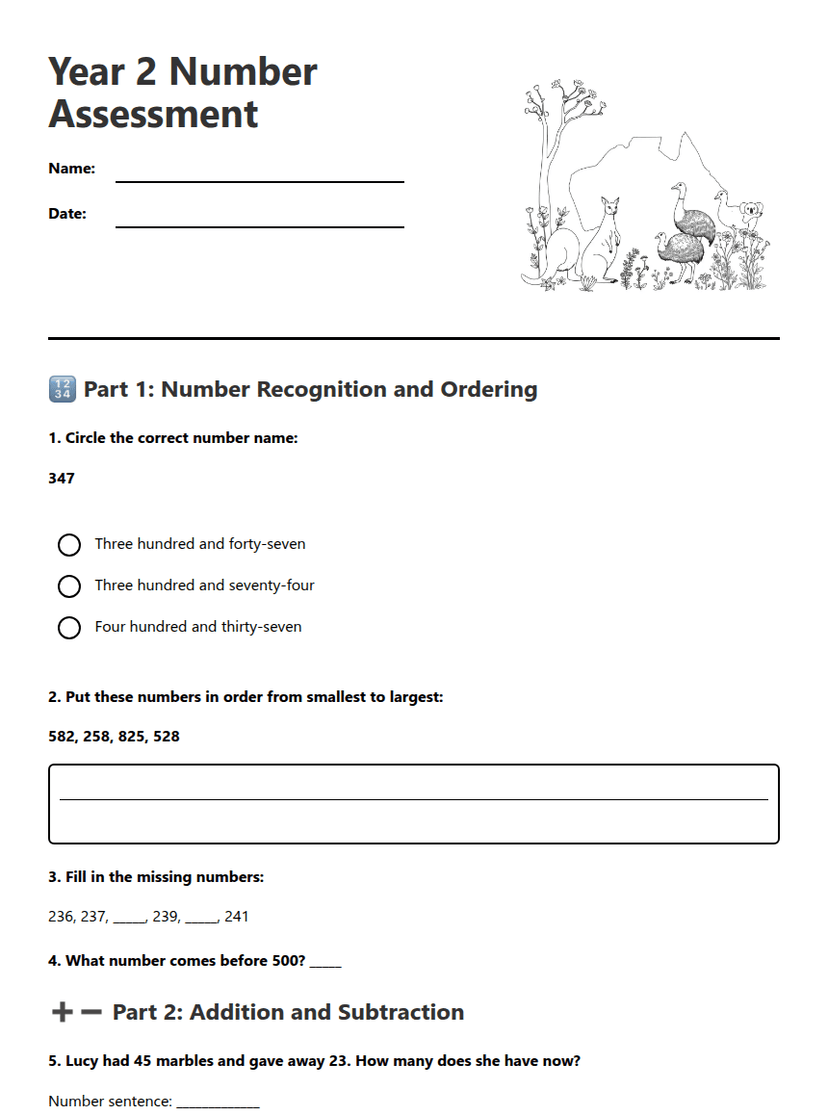 Year 2 Number Assessment