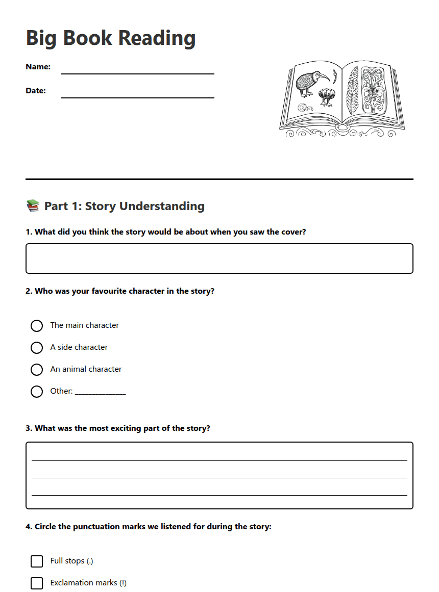 Big Book Reading worksheet preview