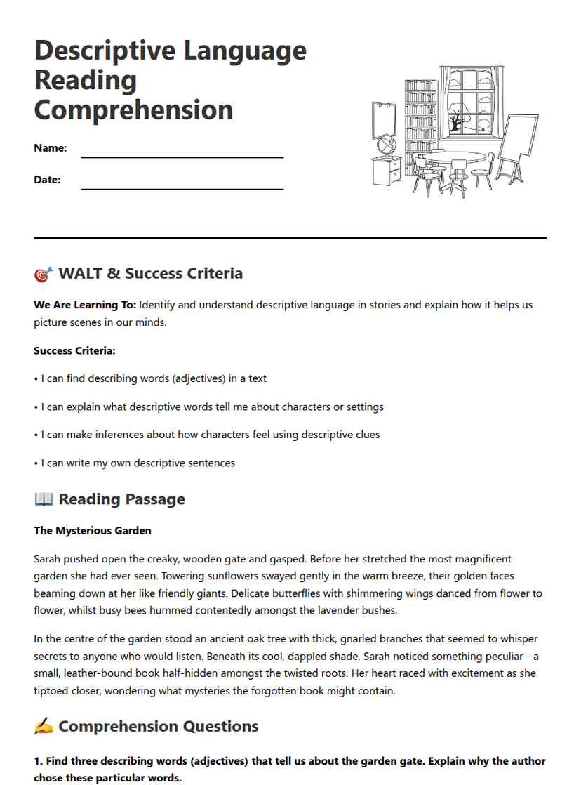 Descriptive Language Reading Comprehension
