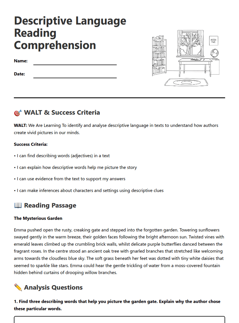 Descriptive Language Reading Comprehension