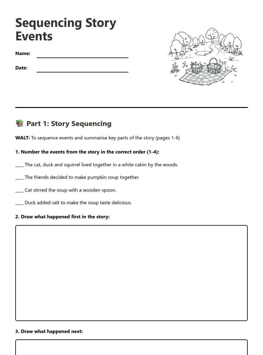 Sequencing Story Events worksheet preview