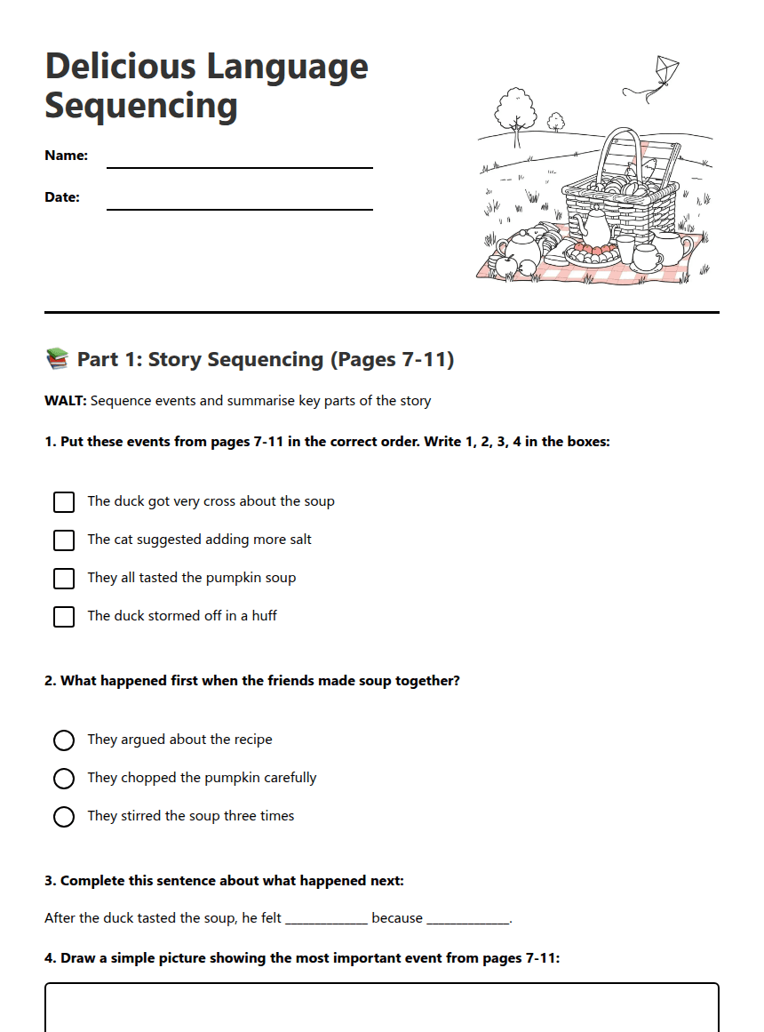 Delicious Language Sequencing worksheet preview