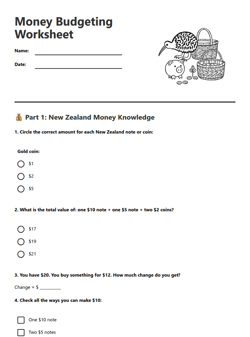 Money Budgeting Worksheet