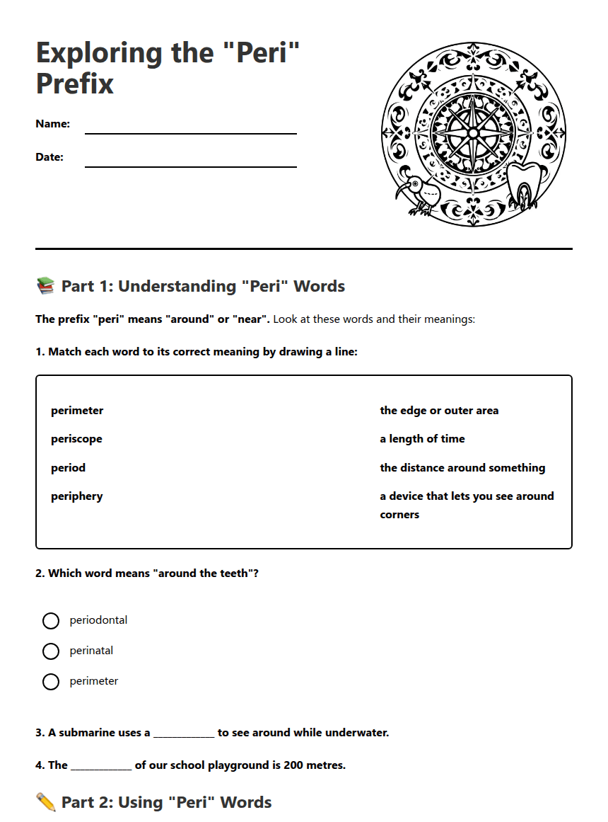 Exploring the "Peri" Prefix worksheet preview