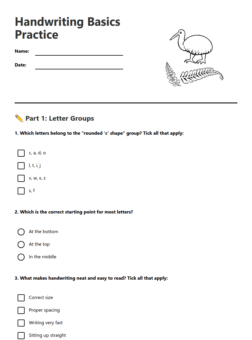 Handwriting Basics Practice worksheet preview