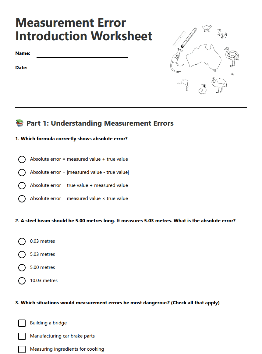 Measurement Error Introduction Worksheet worksheet preview