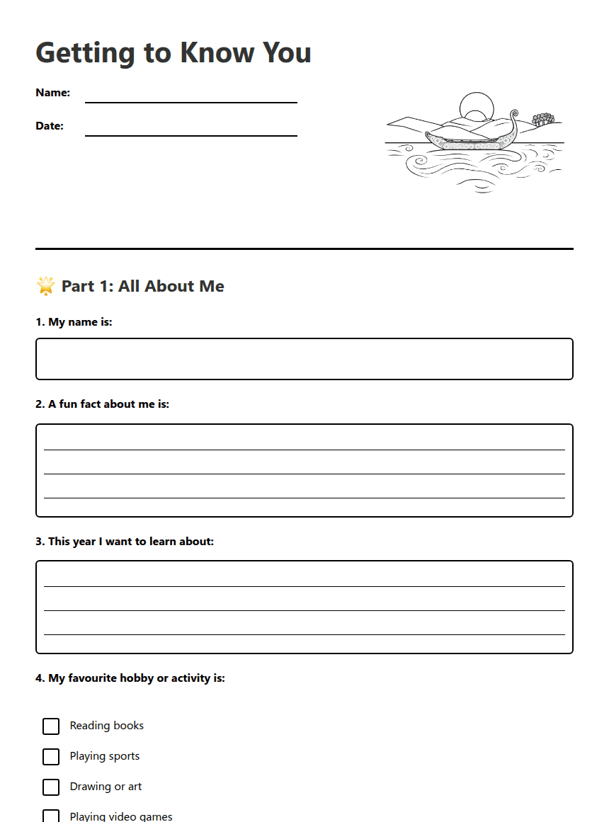 Getting to Know You worksheet preview