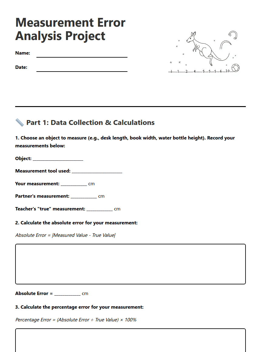 Measurement Error Analysis Project worksheet preview