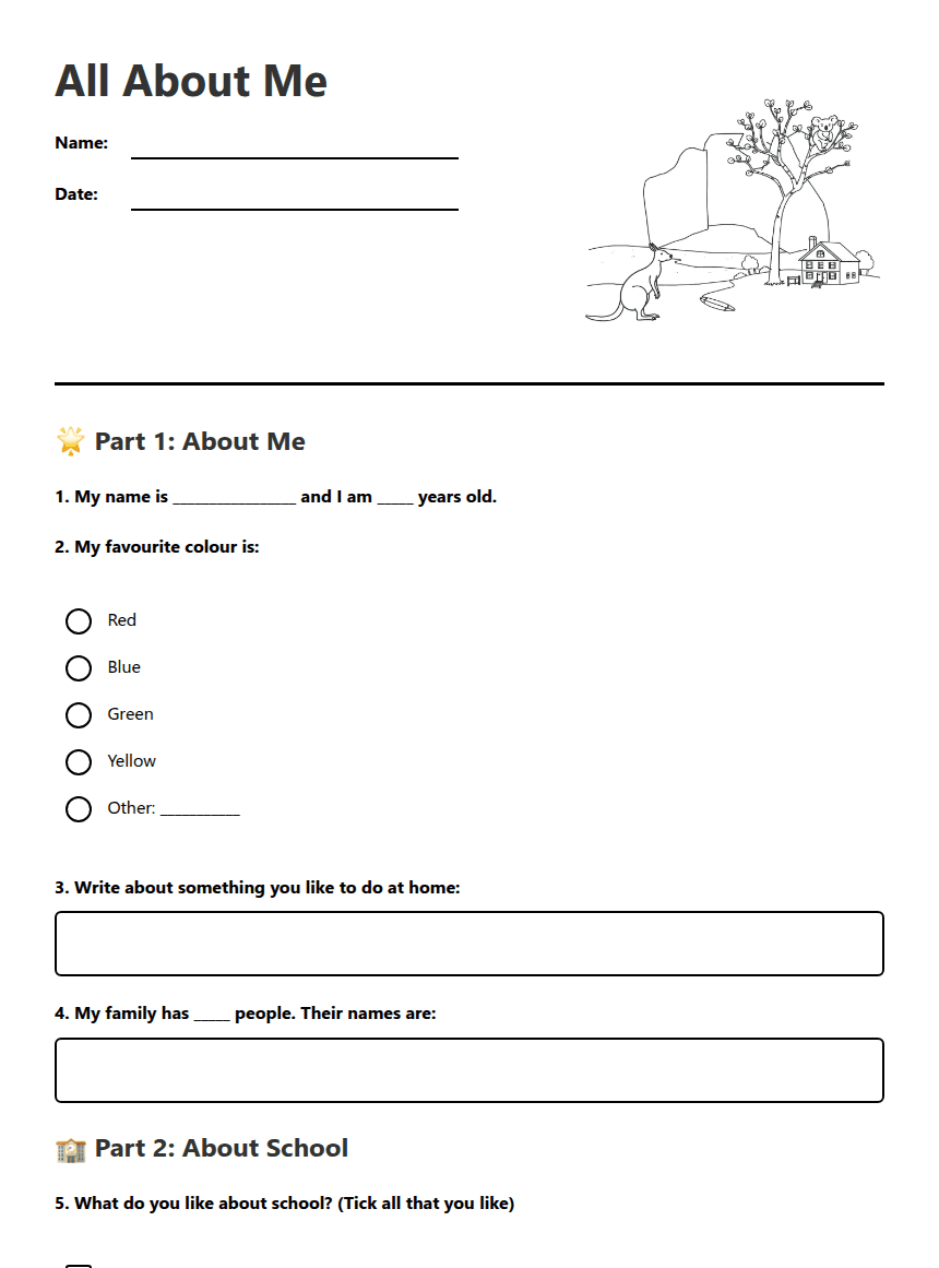 All About Me worksheet preview