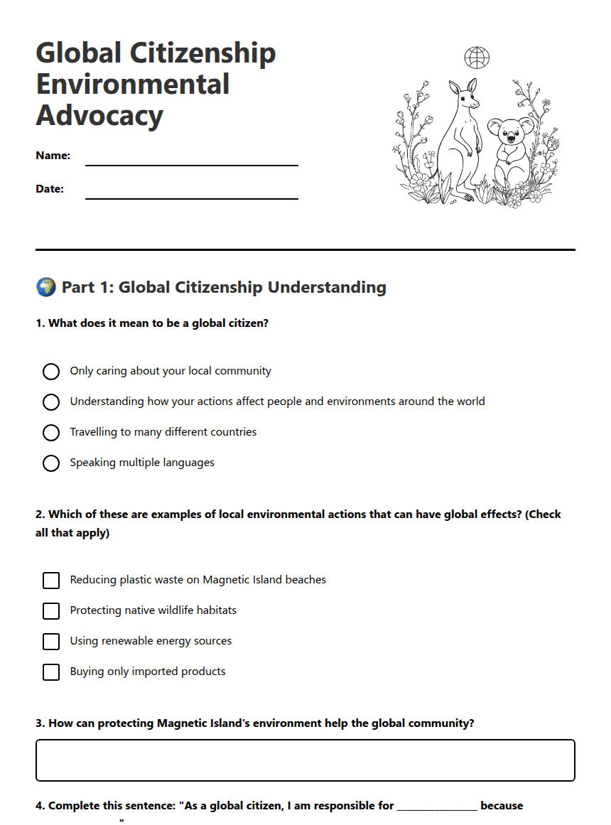 Global Citizenship Environmental Advocacy worksheet preview