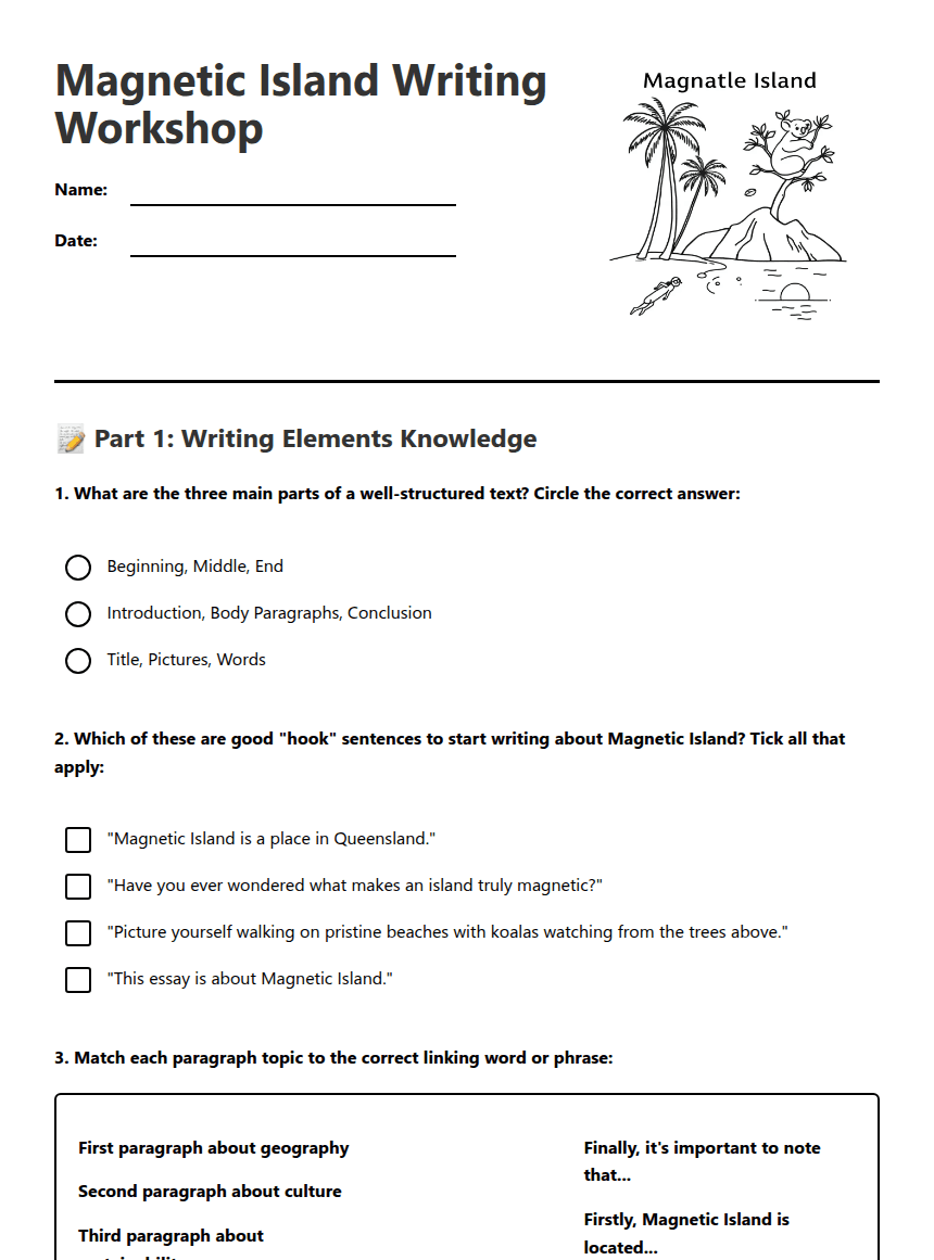 Magnetic Island Writing Workshop worksheet preview