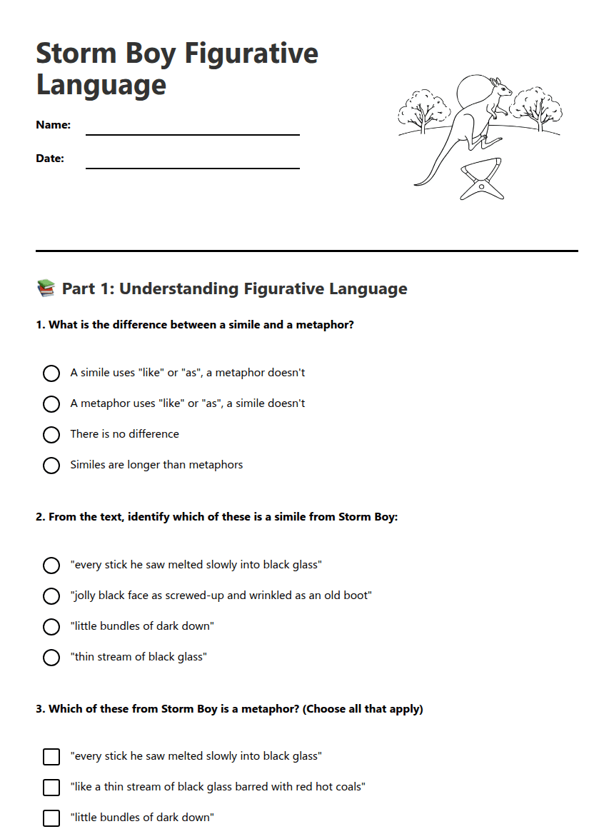 Storm Boy Figurative Language worksheet preview