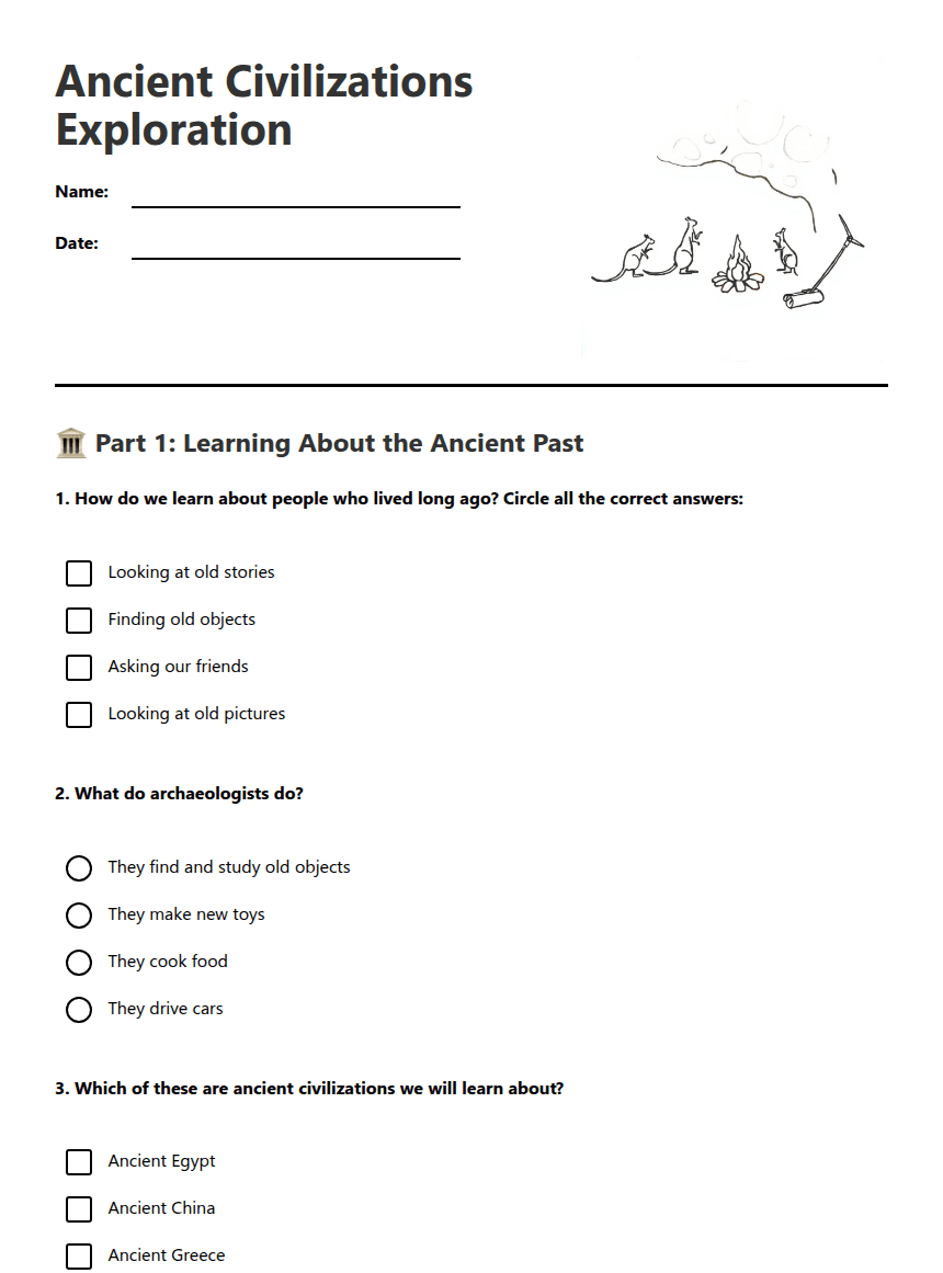 Ancient Civilizations Exploration worksheet preview