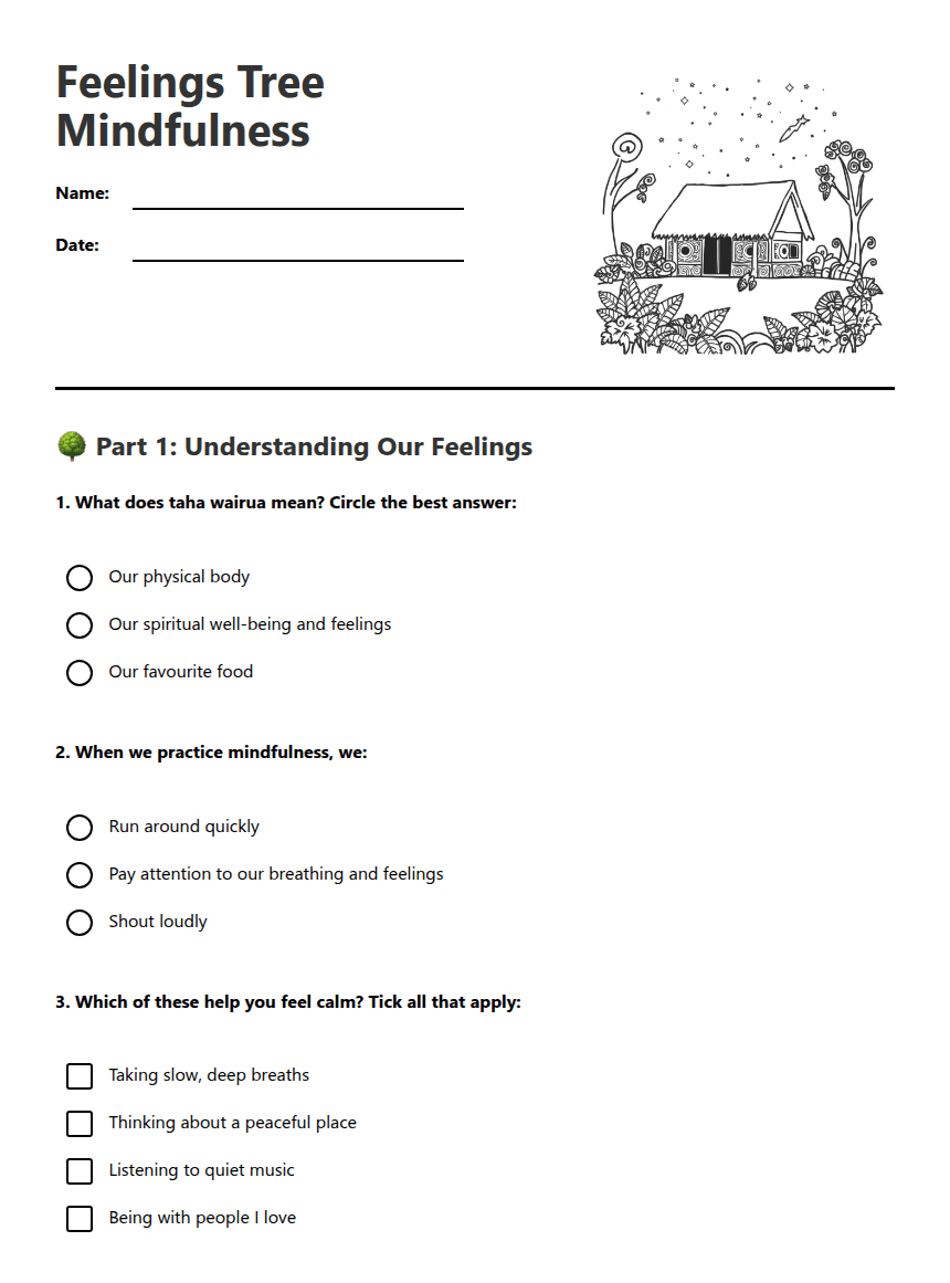 Feelings Tree Mindfulness worksheet preview