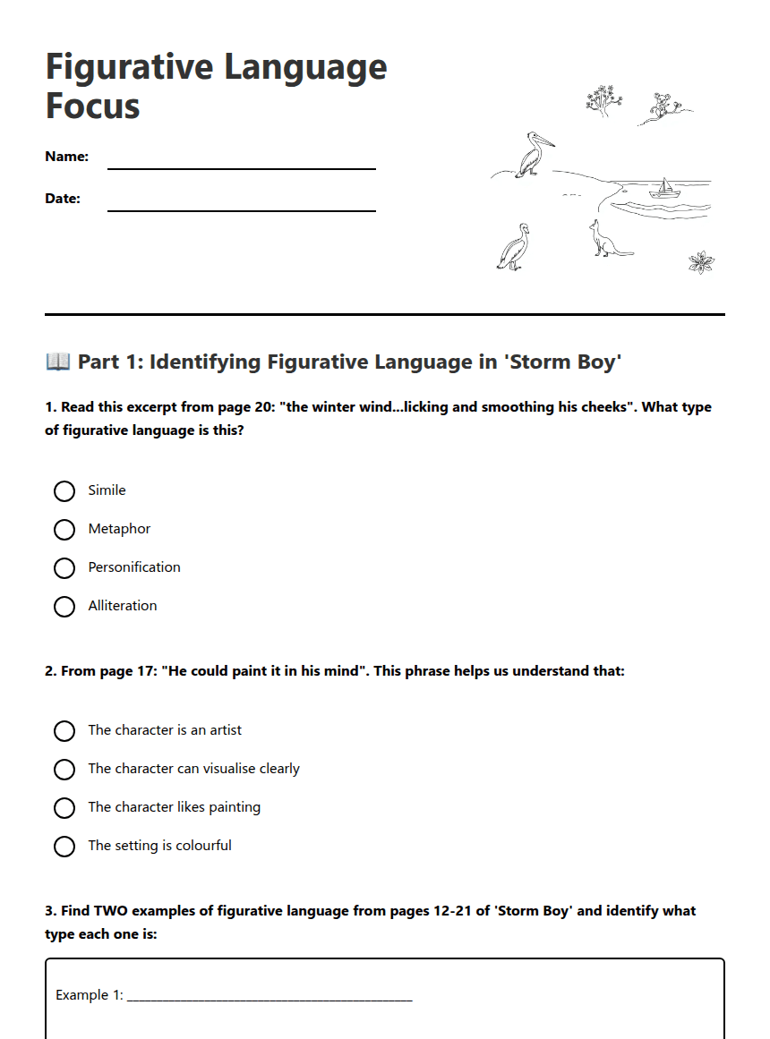 Figurative Language Focus worksheet preview