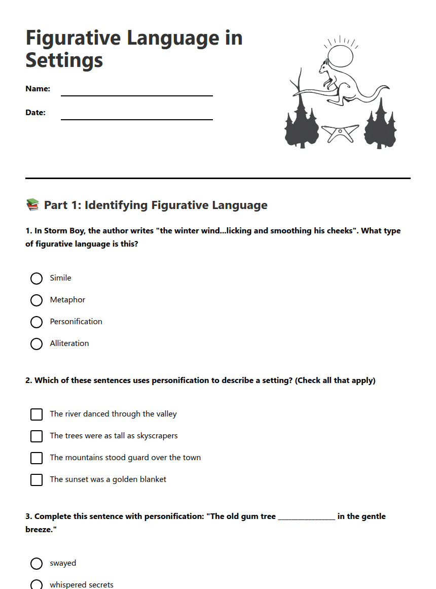 Figurative Language in Settings worksheet preview