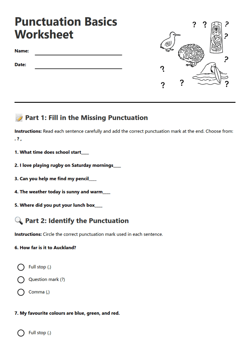 Punctuation Basics Worksheet