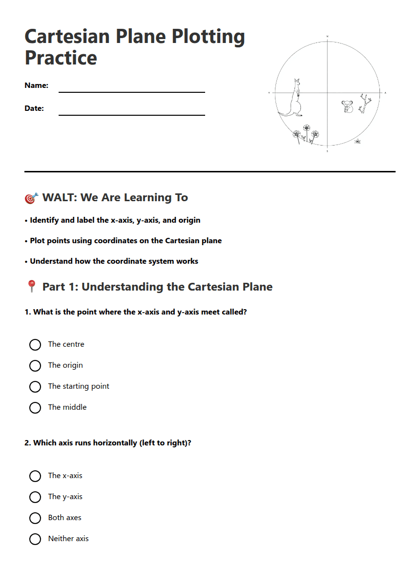 Cartesian Plane Plotting Practice worksheet preview