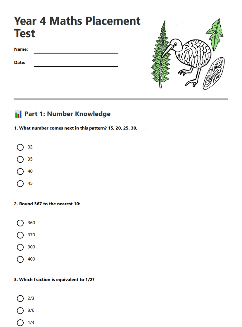 Year 4 Maths Placement Test