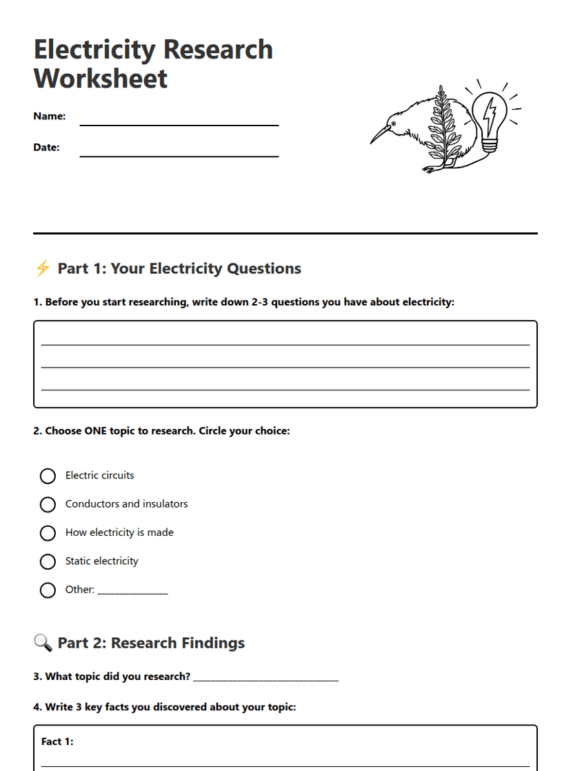 Electricity Research Worksheet