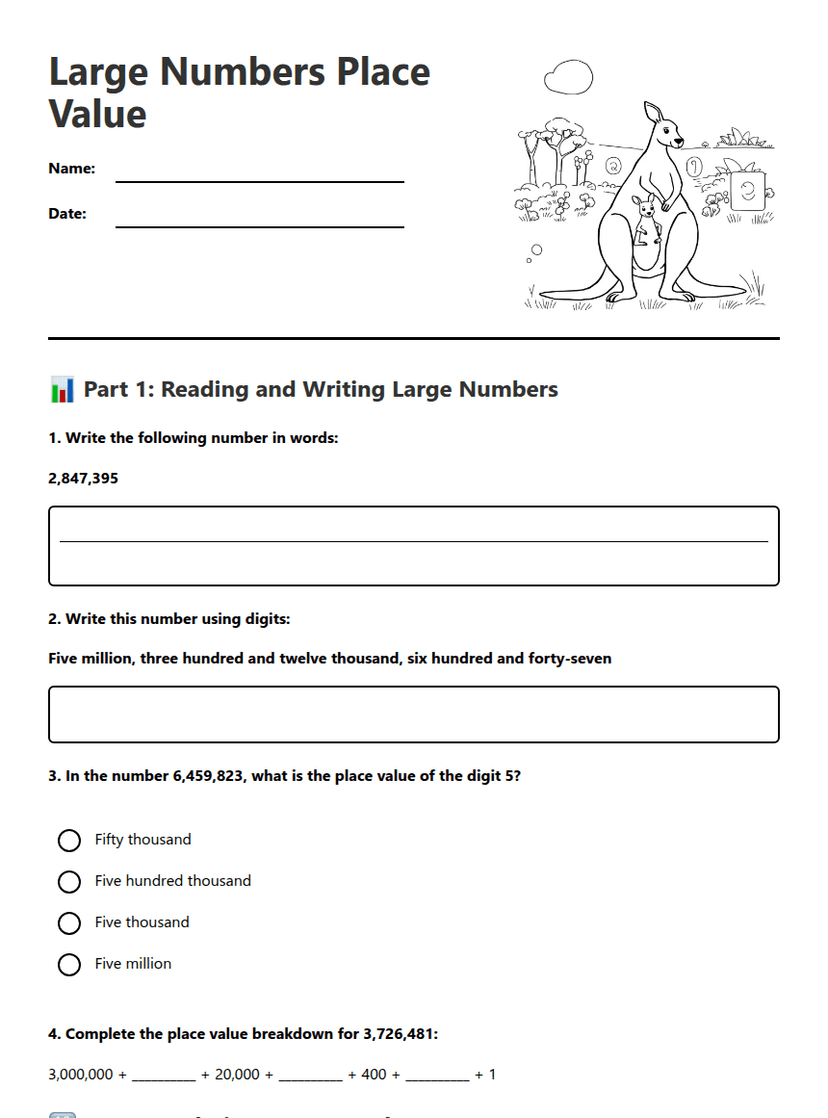 Large Numbers Place Value