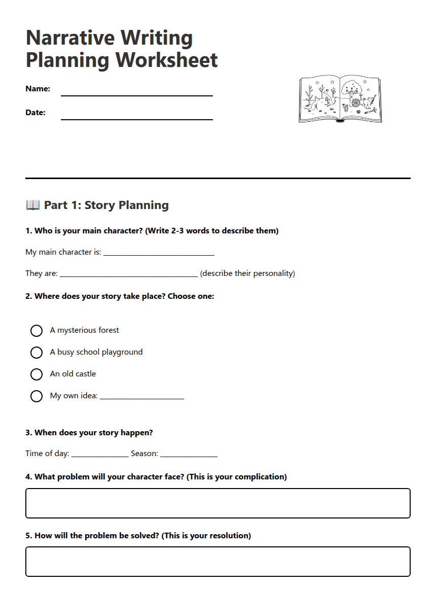 Narrative Writing Planning Worksheet worksheet preview