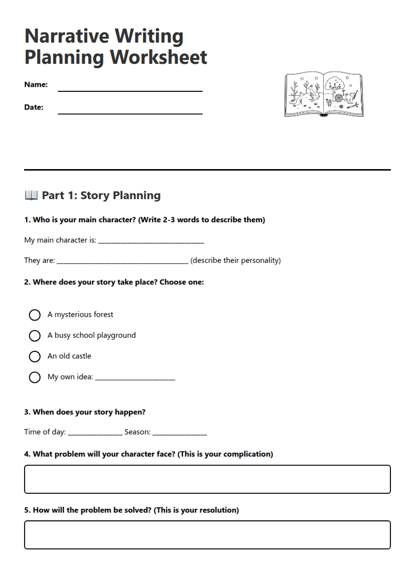 Narrative Writing Planning Worksheet