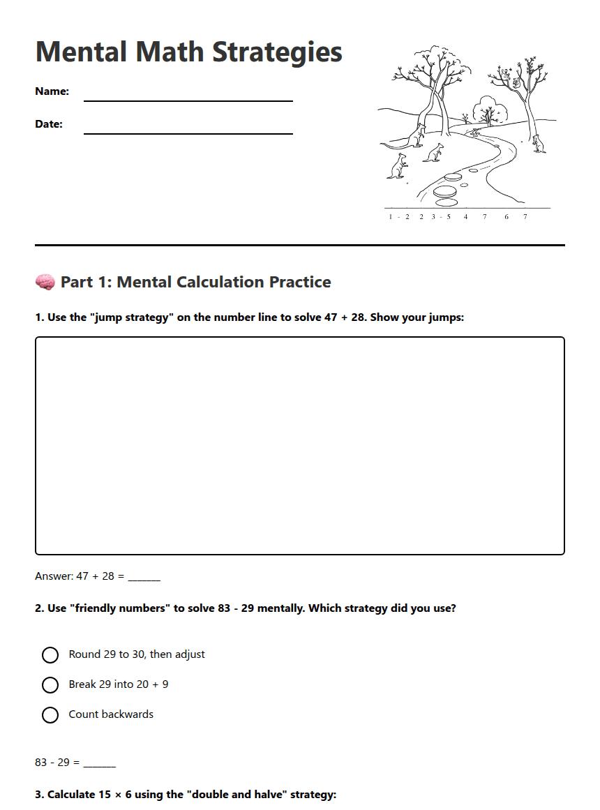 Mental Math Strategies worksheet preview