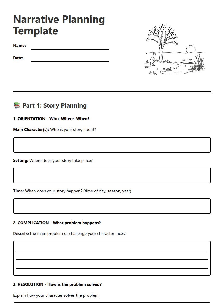 Narrative Planning Template worksheet preview