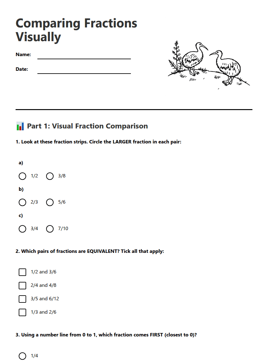 Comparing Fractions Visually worksheet preview