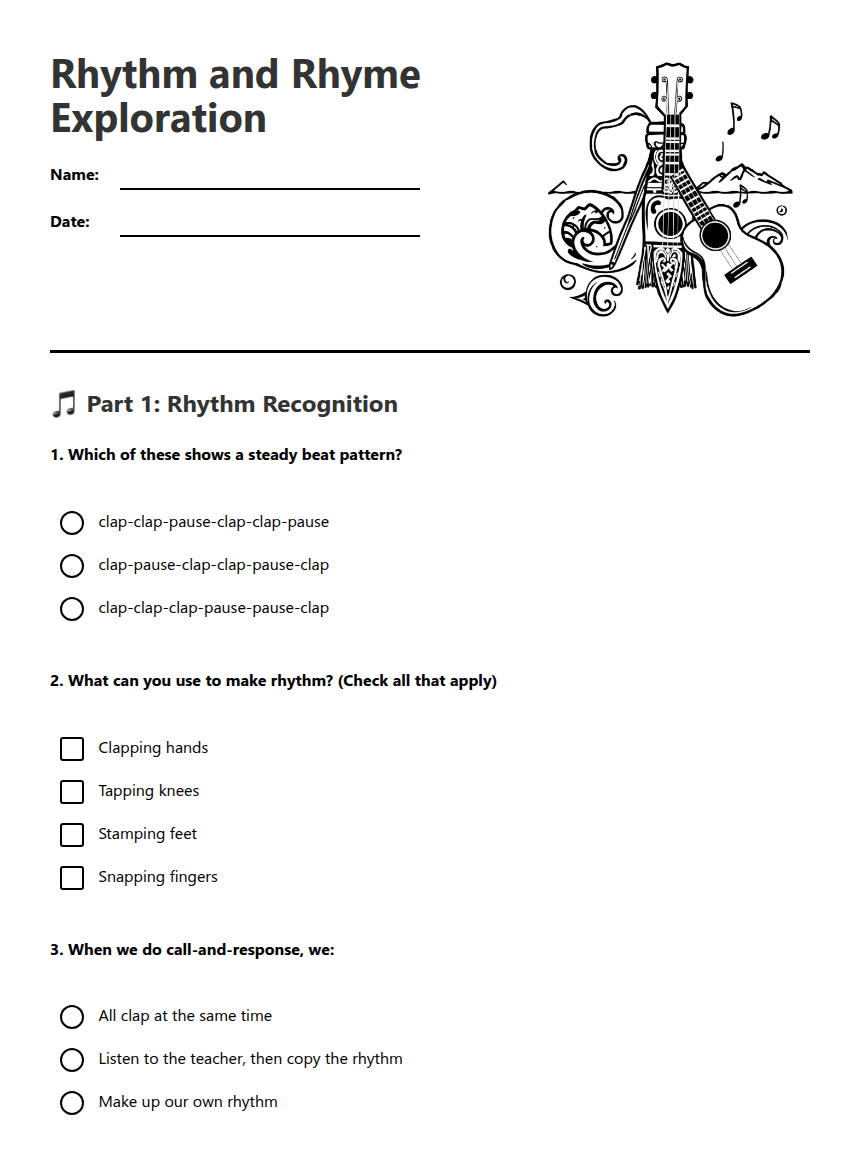 Rhythm and Rhyme Exploration worksheet preview