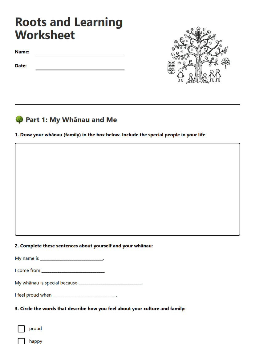 Roots and Learning Worksheet