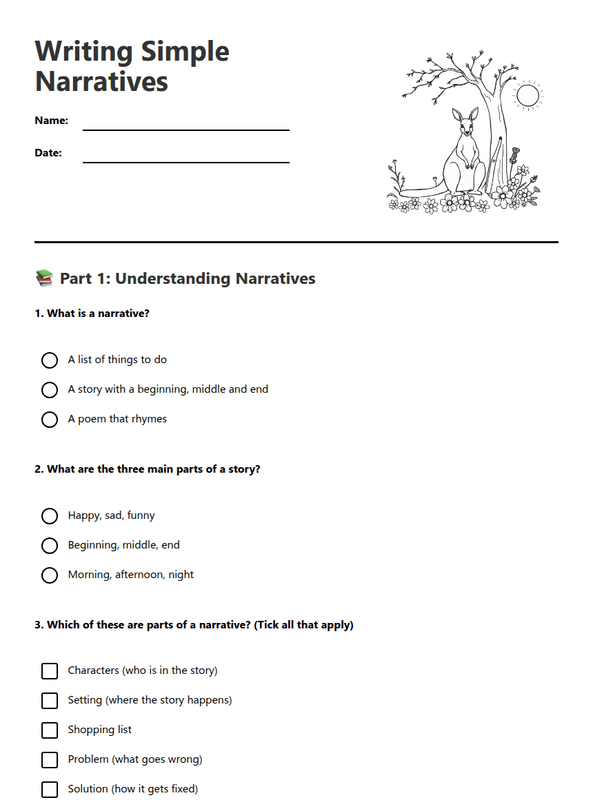 Writing Simple Narratives worksheet preview