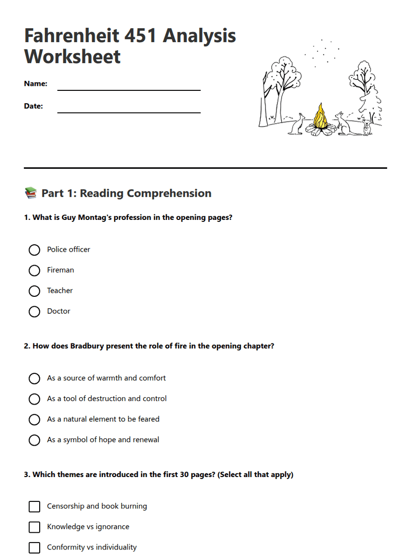 Fahrenheit 451 Analysis Worksheet
