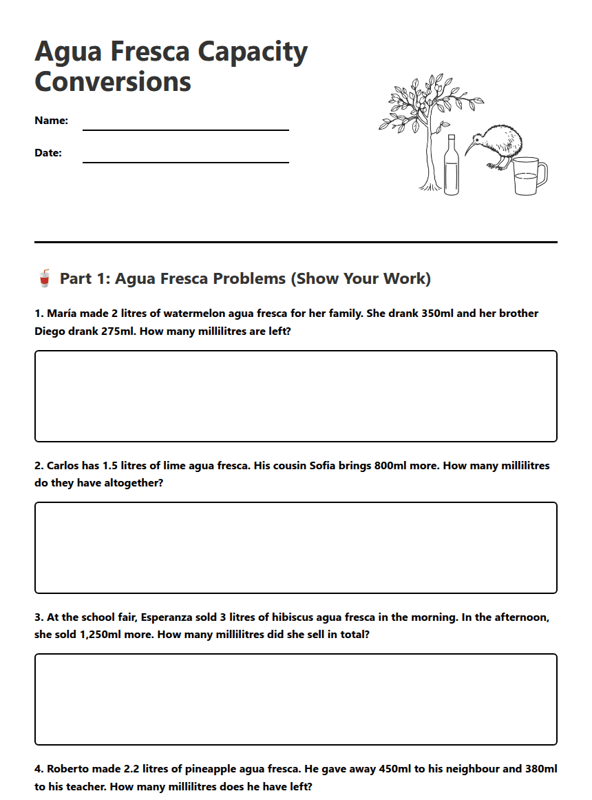 Agua Fresca Capacity Conversions worksheet preview