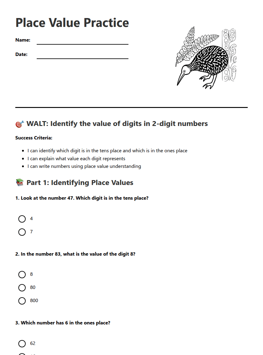 Place Value Practice worksheet preview
