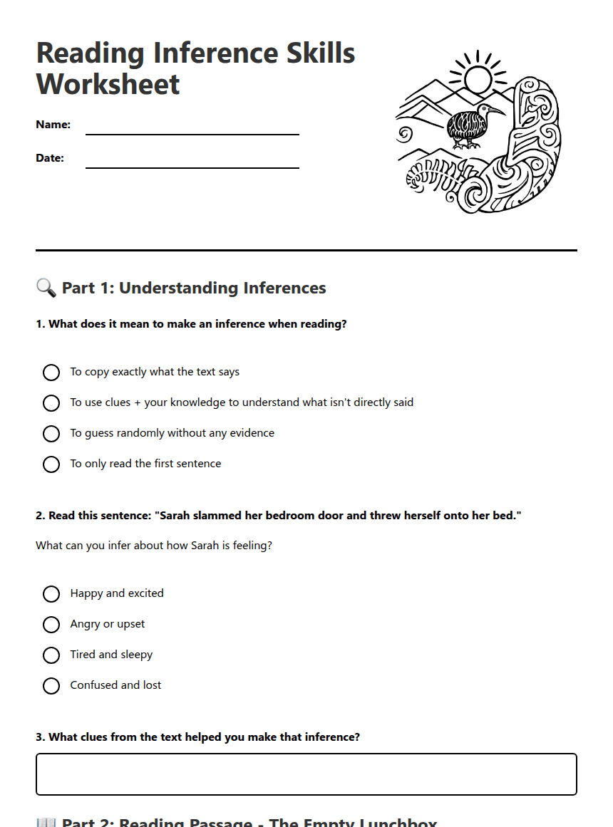 Reading Inference Skills Worksheet worksheet preview